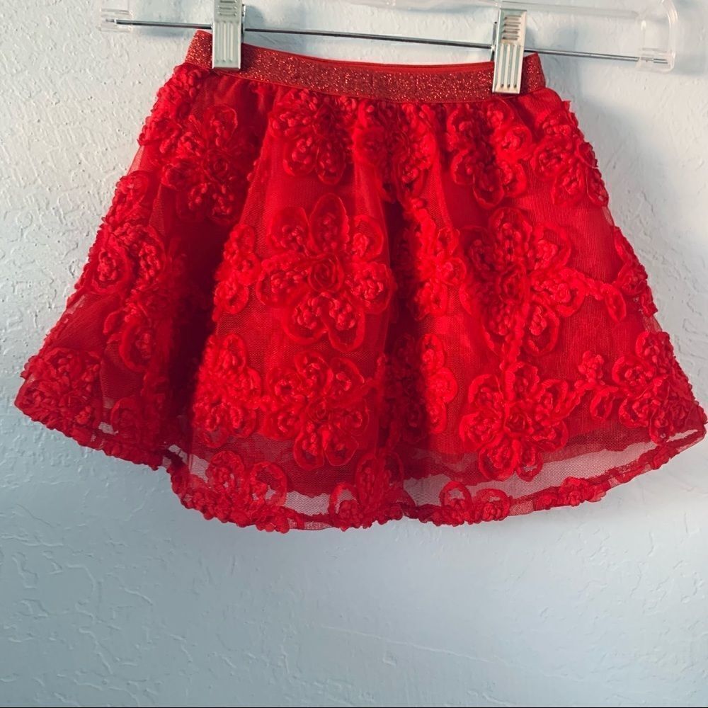 1989 Place Red Floral Tulle Tutu Skirt Size 18-24 Months